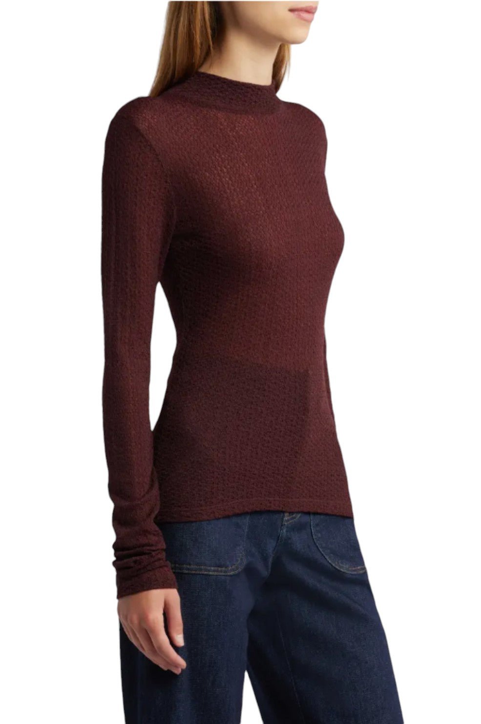 Mesh Lace Turtleneck - Deep Burgundy - Image 2