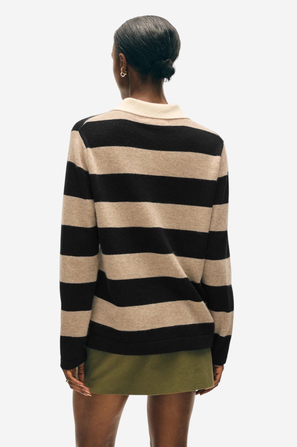Cashmere Rugby Stripe Polo - Taupe/Black - Image 4