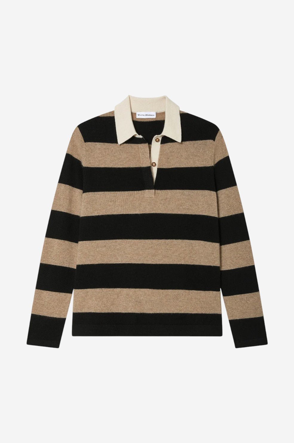 Cashmere Rugby Stripe Polo - Taupe/Black - Image 5