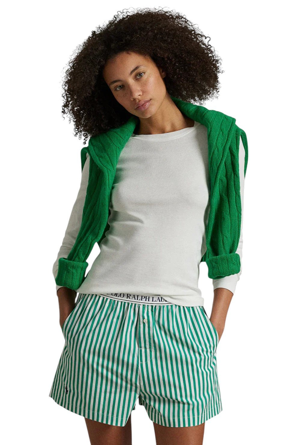 Stripe Sleep Boxer With Logo - Vine Green - Image 2