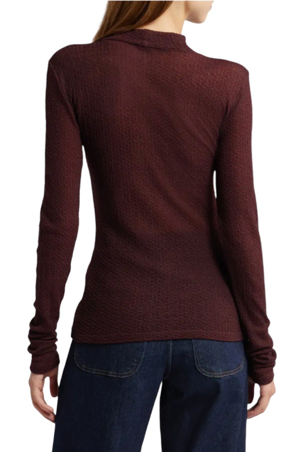 Mesh Lace Turtleneck - Deep Burgundy - Image 3