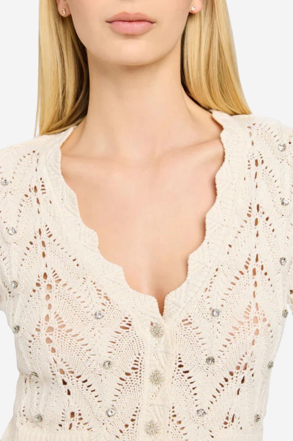 Blake Crystal Pointelle Cardigan - Natural - Image 3