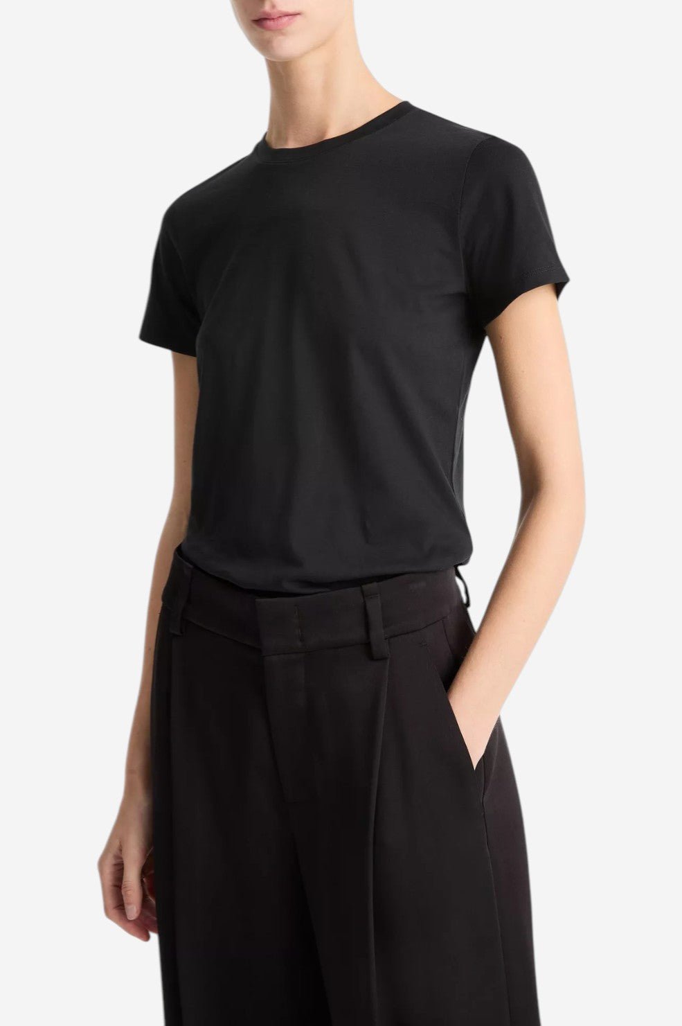 Essential Pima Cotton Crew Neck T-Shirt - Black - Image 2