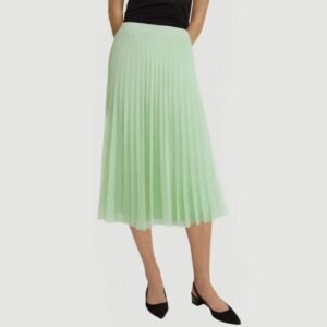 Green zipper pleated A-line maxi skirt