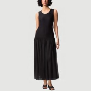 Spliced low-waist sleeveless pleated skirt