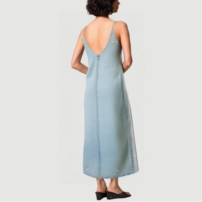 Denim blue ripped shoulder dress - Image 4